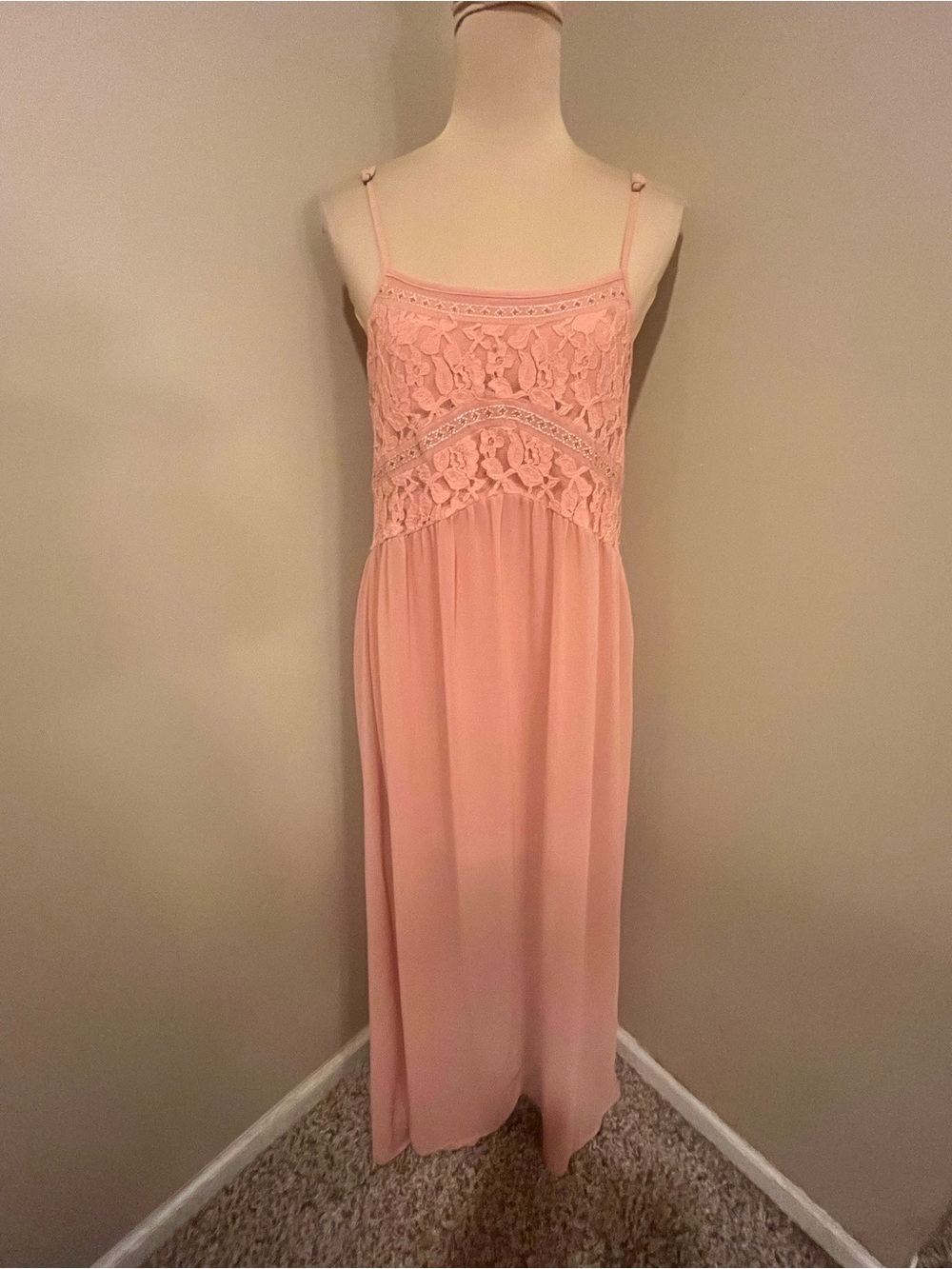 Umgee Peach Spaghetti Strap Maxi Lace Front